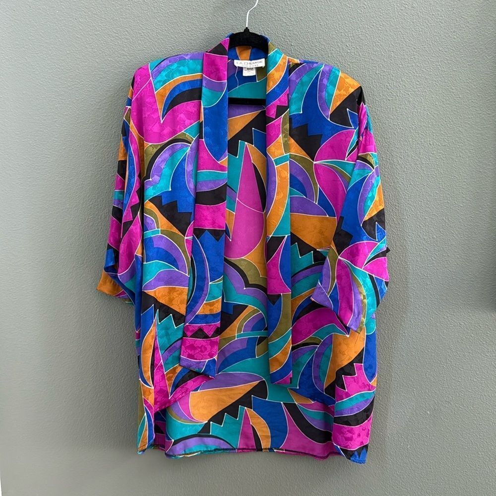 Vintage 80s/90s La Chemise Multi Color Print Open Front Blouse Blazer Size M